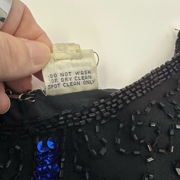 Vintage Scala Black and Blue Sequin Beaded Silk Top 
– Size XL - Picture 4 of 7
